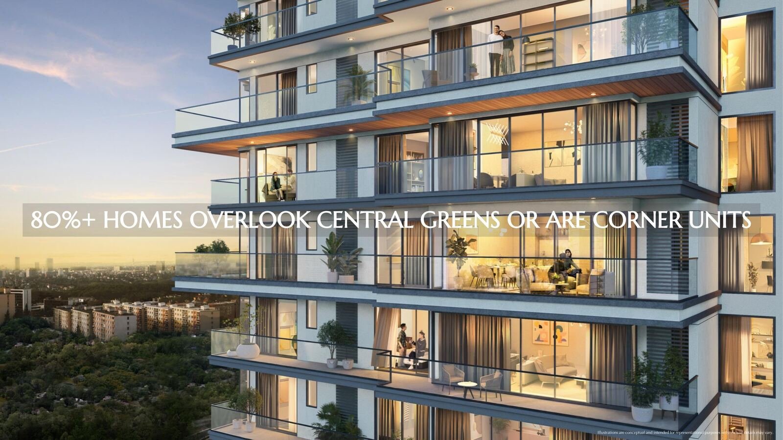 Balcony overlooking central greens
