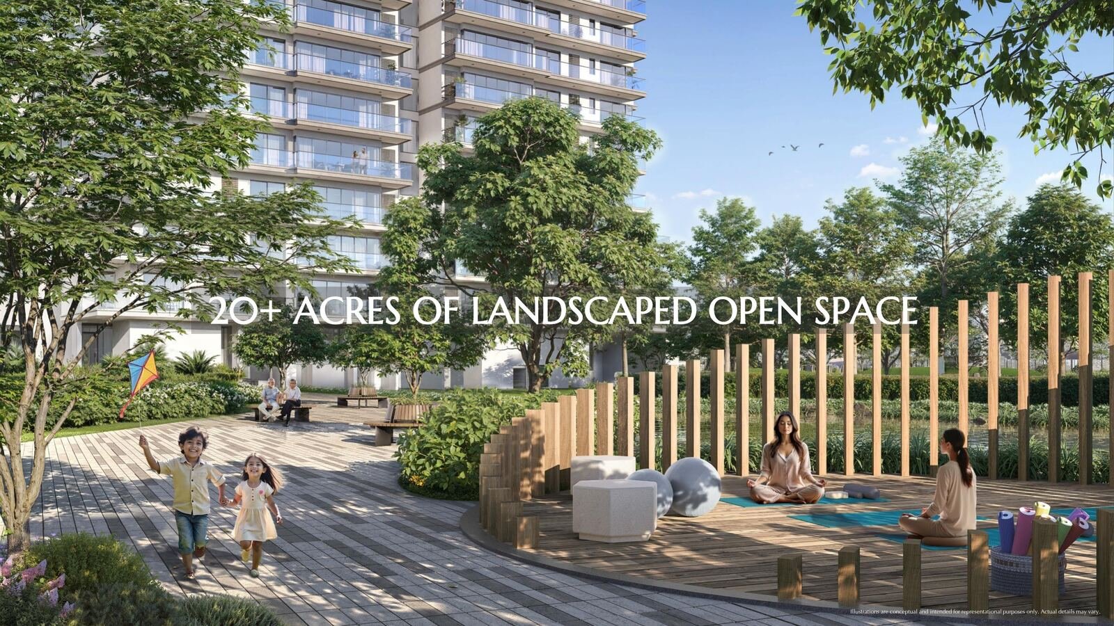 Landscaped open space and walking paths at Serenity Hills